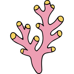 Stylized Pink Branching Coral with Yellow Tips on a Black Background Underwater Marine Life Abstract Simple Ocean Flora Representation