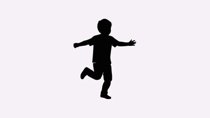 Silhouette of a happy child running with arms outstretched.