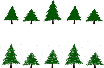 Set of fir, spruce, or pine trees, winter holiday ornament elements, vector hand-drawn, unique style design illustration. Perfect for Christmas-themed posters, cards, and books.