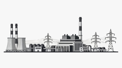 Industrial power plant silhouette generating electricity for the city.