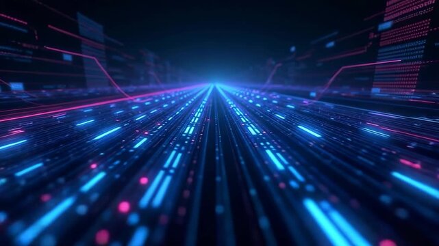 A captivating digital landscape featuring glowing neon lines and vivid colors that evoke cybernetic and high-tech themes for innovative multimedia projects.