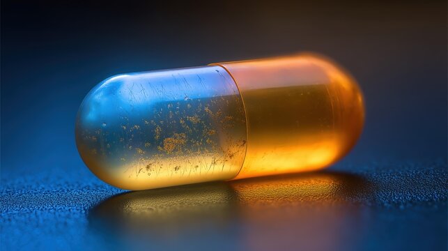 Macro Shot of a Glass-Encased Subdermal RFID Implant Capsule with Frosted Glass Diffusion and Luminous Edge Glow - Powered by Adobe