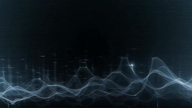 Futuristic digital waveforms with glowing lines representing advanced technology and digital connectivity in a sleek, high-tech visual display.
