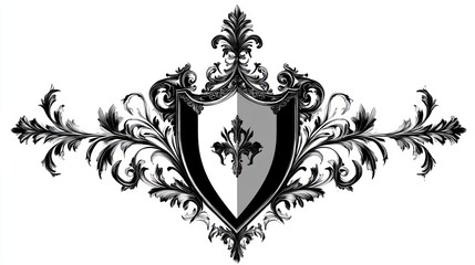 Ornate shield emblem on white background. Possible use for logo, branding