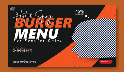 Delicious hot and spicy burger menu for foodies with a 45 discount offer and website information