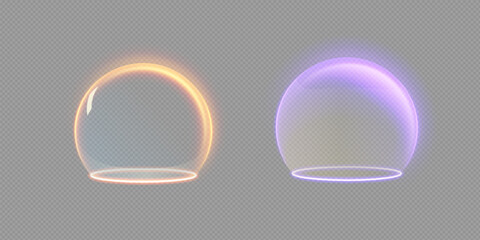 Sphere shield abstract energy protection spheres. Force field globe shell. Dome barrier technology vector set
