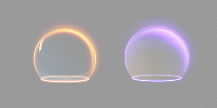 Sphere shield abstract energy protection spheres. Force field globe shell. Dome barrier technology vector set