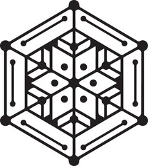 Intricate geometric design featuring a complex black and white hexagonal pattern