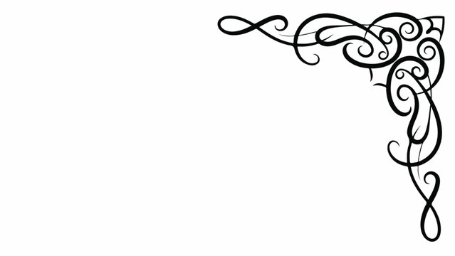 Black ornamental swirling pattern in the upper right corner on a white background with elegant curlicues and flourishes.