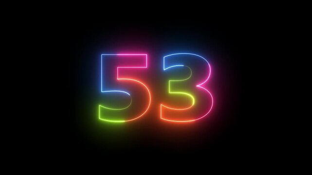 Number 53 animated with glowing neon effect