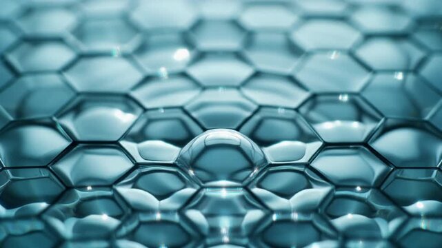 Clean liquid drop hitting hexagonal surface with abstract ripples