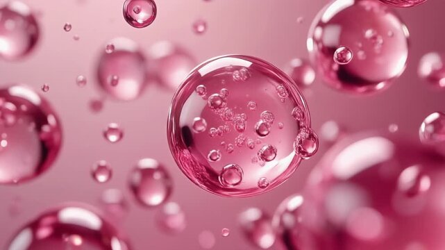 Close-up of Floating Pink Bubbles in Liquid Abstract Science Background