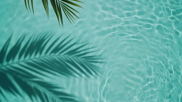 Tropical Palm Shadow Reflects on Clear Blue Pool Water Surface