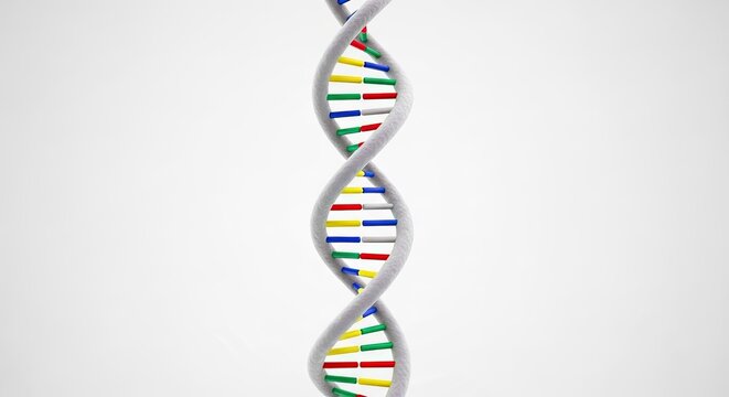 Illustration of Double Helix Structure of DNA Molecule with Colorful Nucleobases Representing Genetic Code and Information on White Background