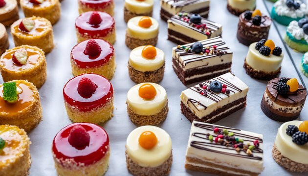 Assortment of Delicious Mini Desserts and Pastries.