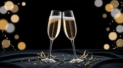 Festive luxury celebration birthday new year's eve sylvester or other holidays background banner greeting card - Toast with sparkling wine or champagne glasses created with generative ai