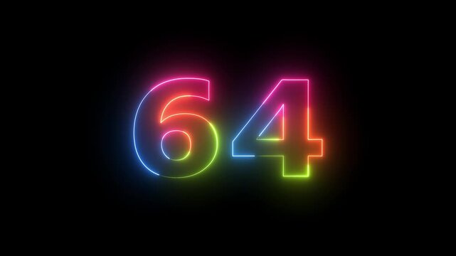 Number 64 neon bright glowing colorful