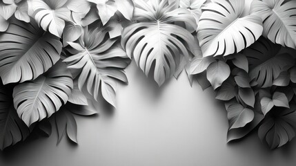 Monochrome Monstera and Tropical Leaves, An Elegant Botanical Display