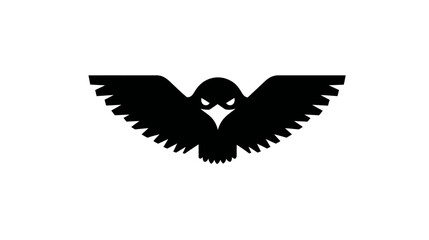 Striking black silhouette of a stylized flying bird with spread wings and fierce eyes, a powerful graphic design element