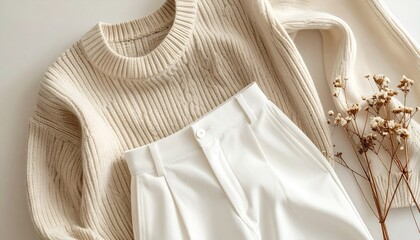 Knitted top and pants styled with flora