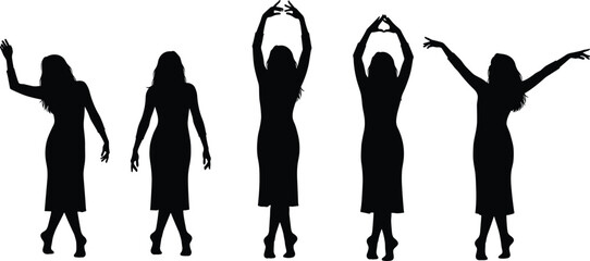 Obraz premium Here is a title and a comprehensive list of keywords for your Adobe Stock vector illustration of women in various poses, focusing on dance, fashion, and female figures for SEO.