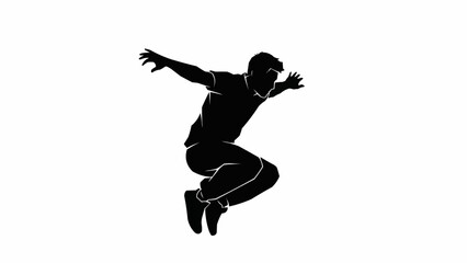 Dynamic black silhouette of a young man jumping energetically.