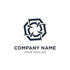 Abstract octagonal geometric logo with sharp rotating blades.