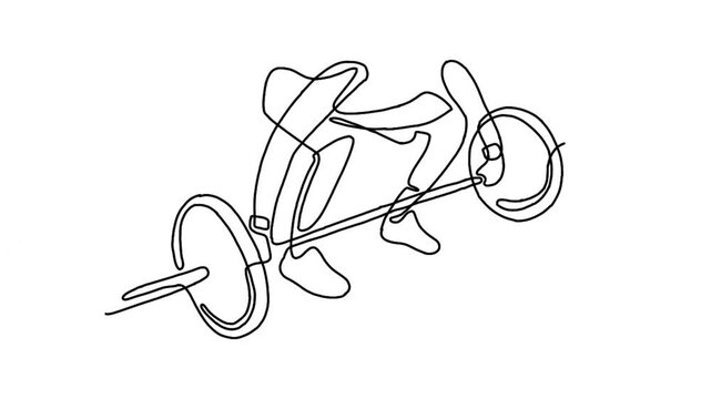continuous line animation of strong weightlifter man preparing for barbell workout in gym