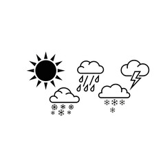 Weather forecast icons showcasing sunny, rainy, snowy, and stormy conditions, perfect for weather apps, presentations, and educational resources
