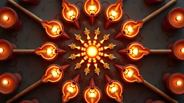 Diwali's vibrant oil lamps glowing in a pattern creating a warm and inviting festive atmosphere