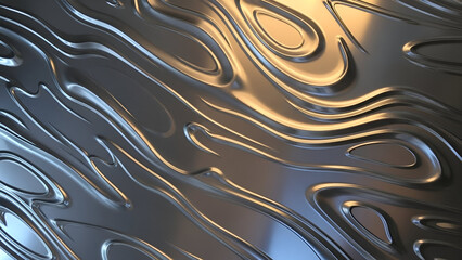 Abstract metallic background with fluid shapes and reflections, high resolution render