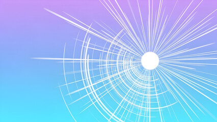 Abstract radial lines converging with a bright central sphere against gradient backdrop
