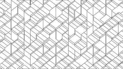 Isometric Geometric Pattern: Abstract Architecture in Black and White Line Art