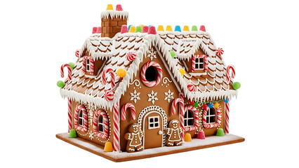 Festive Christmas Gingerbread House with Candy Decorations Isolated on Transparent Background