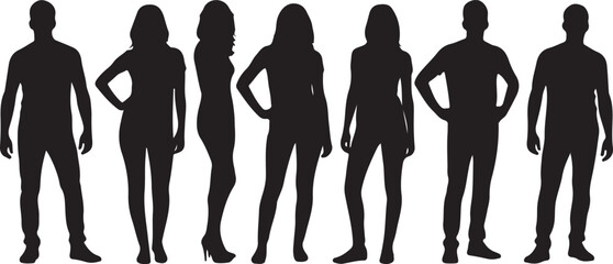A row of silhouetted figures displaying diverse body shapes and postures