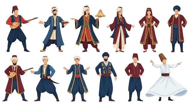 Vibrant collection of Turkish traditional clothing and cultural representations perfect for history buffs and cultural enthusiasts seeking authentic visuals