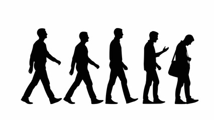 Silhouettes of men walking in a line representing progression.