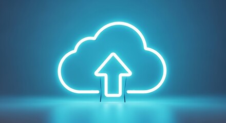 Glowing cloud with an arrow pointing upwards symbolizing data upload and storage