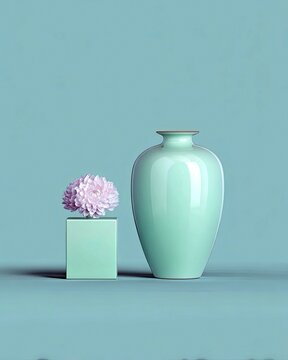 Flower and Vase Arrangement on Teal Background