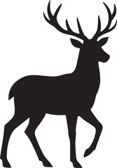 Fototapeta premium Deer Silhouette Vector – Standing Antlered Deer, Clean Flat Minimal Design with Crisp Edges on White Background