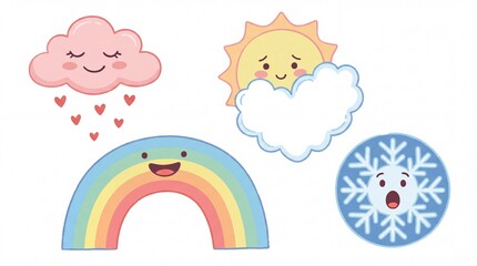 Cute Hand Drawn Flat Design Emotional Weather Doodle Vector Set