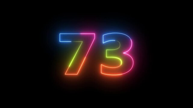 Neon light number seventy three glowing anima