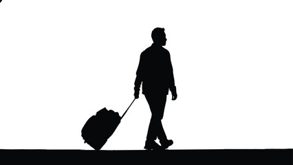 Man walking with suitcase silhouette isolated on transparent background