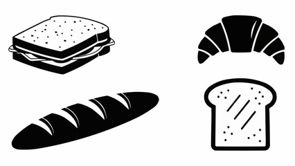 Assortment of baked goods including sandwich croissant bread and toast.