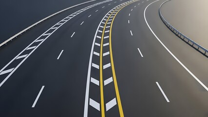 Night Time Curving Empty Highway Road Traffic