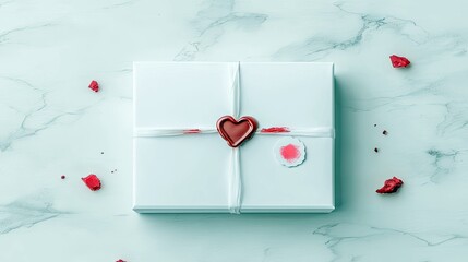 Gift Box Sealed with Heart Wax Seal on Marble
