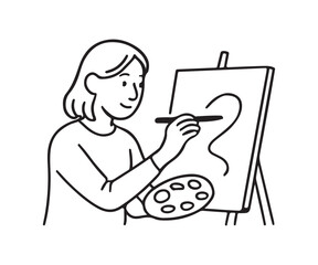 Creative artist sketching a whimsical design on canvas with paintbrush in studio, perfect for illustrating imagination, creativity, and artistic expression.