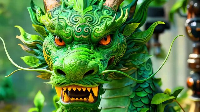Green dragon mythical creature fantasy art sculpture oriental asia mythology legend beast monster reptile serpent chinese asian eastern culture tradition design decoration