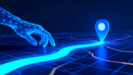 Navigation map route planning destination journey travel guidance direction technology digital gps location pointer hand future innovation connection network path strategy exploration discovery vision