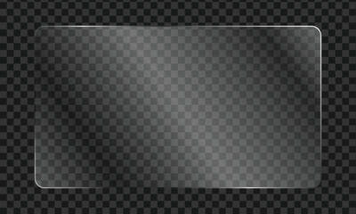 Realistic transparent glass rectangle screen with rounded corners and clear glossy reflection overlay.